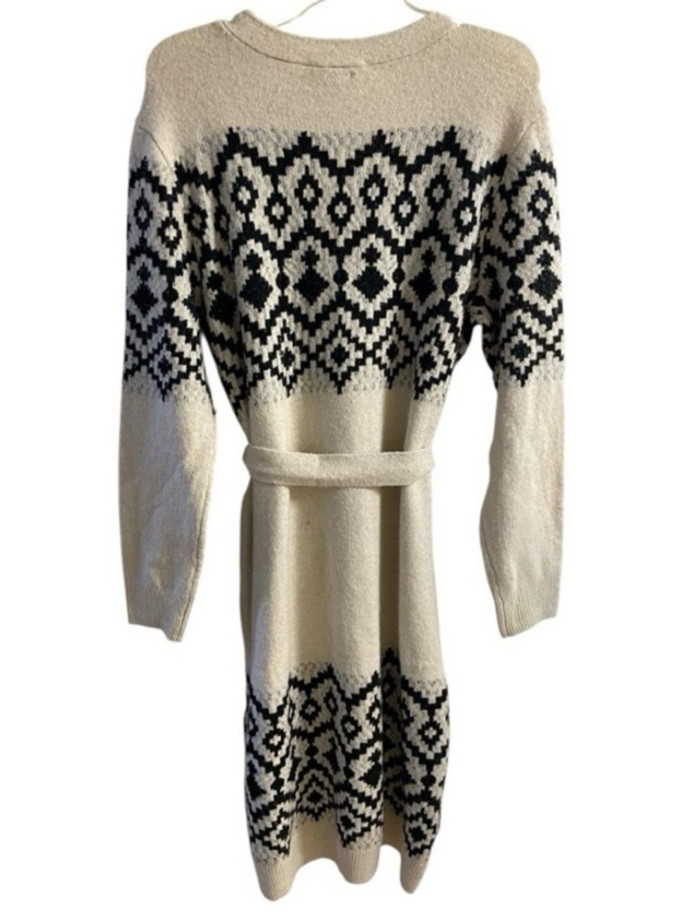 Lucky Brand Cream and Black Fair Isle Midi Sweater Dress Large NWT - Picture 4 of 9